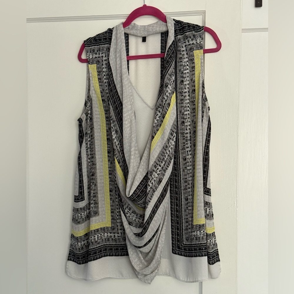 BCBGMaxAzria Black and Yellow Geometric Sleeveless Top
